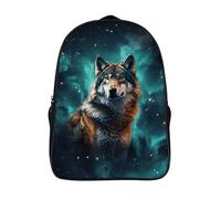 LLUTSNTH Cat Sleeping Laptop Backpack for Men & Women Travel Daypack with Pockets, Work Bag for Office 16 In, Wolf Under the Starry Sky, 40x28x16cm
