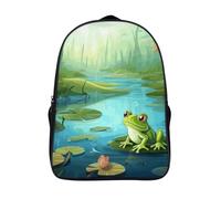 LLUTSNTH Cat Sleeping Laptop Backpack for Men & Women Travel Daypack with Pockets, Work Bag for Office 16 In, Frog in a Pond, 40x28x16cm