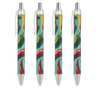 LLUTSNTH Chili Pepper Image Ballpoint Pens Black Medium Point 0.55mm Ball Point Pen Retractable Office Pens with Super Soft Grip Writing Ink Pen for Men Women 4 PCS