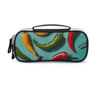 LLUTSNTH Chili Pepper Image Pencil Case - Large Capacity Pencil Pouch Aesthetic Makeup Bag with Zipper Leather And Handle Design Pen Bag for Stationery, Art Supplies, Travel Essentials