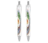LLUTSNTH Chinese Breakfast Pictures Ballpoint Pens Black Medium Point 0.55mm Ball Point Pen Retractable Office Pens with Super Soft Grip Writing Ink Pen for Men Women 2 PCS