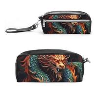 LLUTSNTH Chinese Dragon Pencil Case - Large Capacity Pen Pouch Aesthetic Makeup Bag with Zipper Leather Pencil Bag for Stationery, Art Supplies, Travel Essentials