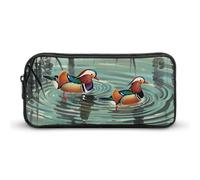 LLUTSNTH Chinese Style Mandarin Ducks Pencil Case - Large Capacity Pencil Pouch Aesthetic Makeup Bag with Zipper for Stationery, Art Supplies, Travel Essentials
