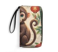 LLUTSNTH Chinese Style Monkey Womens Wallet Leather Money Clip Coin Purse Clutch Wristlet Travel Long Wallets