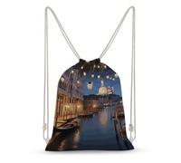 LLUTSNTH Cigar & Whiskey Drawstring Backpack for Women - Large Canvas Sackpack, Gym Sport Travel Bag, Drawstring Bags, Beautiful Venice at Night, 35x50cm, Travel Backpacks