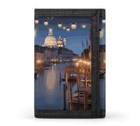 LLUTSNTH Cigar & Whiskey Trifold Wallet for Men - Slim 8 Card Slots, Zipper Coin Purse Money Clip, Cash Compartment, Beautiful venice at night, One Size, Modern