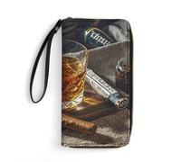 LLUTSNTH Cigar & Whiskey Womens Wallet Leather Money Clip Coin Purse Clutch Wristlet Travel Long Wallets