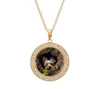 LLUTSNTH Circle Pendant Diamond Necklace for Women - A Little Yorkshire Terrier Round Alloy Choker Pendant Fashion Jewelry Gift for Mom, Wife (, 19.7 Inch), One Size, Zinc, Diamond