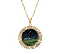LLUTSNTH Circle Pendant Diamond Necklace for Women - Alpine Meadow Stars Round Alloy Choker Pendant Fashion Jewelry Gift for Mom, Wife (, 19.7 Inch), One Size, Zinc, Diamond