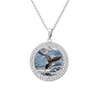 LLUTSNTH Circle Pendant Diamond Necklace for Women - Bald Eagle Flying Round Alloy Choker Pendant Fashion Jewelry Gift for Mom, Wife (, 19.7 Inch), One Size, Zinc, Diamond