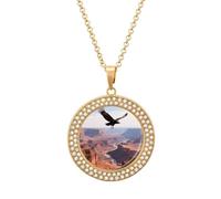 LLUTSNTH Circle Pendant Diamond Necklace for Women - Black Vulture over Canyon Round Alloy Choker Pendant Fashion Jewelry Gift for Mom, Wife (, 19.7 Inch), One Size, Zinc, Diamond
