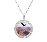 LLUTSNTH Circle Pendant Diamond Necklace for Women - Black Vulture over Canyon Round Alloy Choker Pendant Fashion Jewelry Gift for Mom, Wife (, 19.7 Inch), One Size, Zinc, Diamond