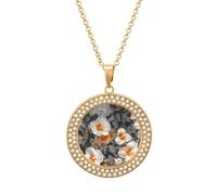 LLUTSNTH Circle Pendant Diamond Necklace for Women - Blooming Hibiscus Flowers Round Alloy Choker Pendant Fashion Jewelry Gift for Mom, Wife (, 19.7 Inch), One Size, Zinc, Diamond