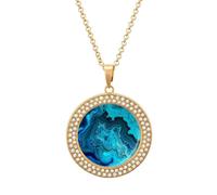 LLUTSNTH Circle Pendant Diamond Necklace for Women - Bright Aqua Blue Turquoise Round Alloy Choker Pendant Fashion Jewelry Gift for Mom, Wife (, 19.7 Inch), One Size, Zinc, Diamond