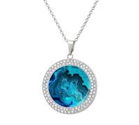 LLUTSNTH Circle Pendant Diamond Necklace for Women - Bright Aqua Blue Turquoise Round Alloy Choker Pendant Fashion Jewelry Gift for Mom, Wife (, 19.7 Inch), One Size, Zinc, Diamond