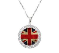 LLUTSNTH Circle Pendant Diamond Necklace for Women - British Flag Round Alloy Choker Pendant Fashion Jewelry Gift for Mom, Wife (, 19.7 Inch), One Size, Zinc, Diamond