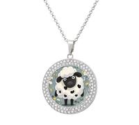 LLUTSNTH Circle Pendant Diamond Necklace for Women - Cartoon Black White Sheep Round Alloy Choker Pendant Fashion Jewelry Gift for Mom, Wife (, 19.7 Inch), One Size, Zinc, Diamond