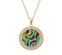 LLUTSNTH Circle Pendant Diamond Necklace for Women - Chili Pepper Image Round Alloy Choker Pendant Fashion Jewelry Gift for Mom, Wife (, 19.7 Inch), One Size, Zinc, Diamond