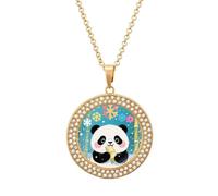 LLUTSNTH Circle Pendant Diamond Necklace for Women - Color Snow Panda Round Alloy Choker Pendant Fashion Jewelry Gift for Mom, Wife (, 19.7 Inch), One Size, Zinc, Diamond