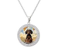 LLUTSNTH Circle Pendant Diamond Necklace for Women - Dachshund Hot Air Balloon Round Alloy Choker Pendant Fashion Jewelry Gift for Mom, Wife (, 19.7 Inch), One Size, Zinc, Diamond