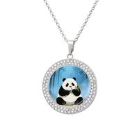 LLUTSNTH Circle Pendant Diamond Necklace for Women - Giant Panda Round Alloy Choker Pendant Fashion Jewelry Gift for Mom, Wife (, 19.7 Inch), One Size, Zinc, Diamond