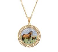 LLUTSNTH Circle Pendant Diamond Necklace for Women - Grazing Wild Horses Round Alloy Choker Pendant Fashion Jewelry Gift for Mom, Wife (, 19.7 Inch), One Size, Zinc, Diamond