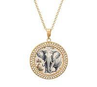 LLUTSNTH Circle Pendant Diamond Necklace for Women - Hand Drawn Elephant Round Alloy Choker Pendant Fashion Jewelry Gift for Mom, Wife (, 19.7 Inch), One Size, Zinc, Diamond