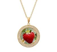 LLUTSNTH Circle Pendant Diamond Necklace for Women - Lovely Strawberry Round Alloy Choker Pendant Fashion Jewelry Gift for Mom, Wife (, 19.7 Inch), One Size, Zinc, Diamond
