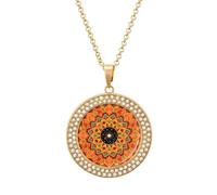 LLUTSNTH Circle Pendant Diamond Necklace for Women - Mandala Print Round Alloy Choker Pendant Fashion Jewelry Gift for Mom, Wife (, 19.7 Inch), One Size, Zinc, Diamond
