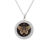 LLUTSNTH Circle Pendant Diamond Necklace for Women - Moth Round Alloy Choker Pendant Fashion Jewelry Gift for Mom, Wife (, 19.7 Inch), One Size, Zinc, Diamond