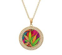 LLUTSNTH Circle Pendant Diamond Necklace for Women - MultiColor Leaf Weed Art Round Alloy Choker Pendant Fashion Jewelry Gift for Mom, Wife (, 19.7 Inch), One Size, Zinc, Diamond