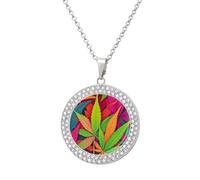 LLUTSNTH Circle Pendant Diamond Necklace for Women - MultiColor Leaf Weed Art Round Alloy Choker Pendant Fashion Jewelry Gift for Mom, Wife (, 19.7 Inch), One Size, Zinc, Diamond