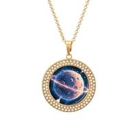 LLUTSNTH Circle Pendant Diamond Necklace for Women - Mysterious Planet Round Alloy Choker Pendant Fashion Jewelry Gift for Mom, Wife (, 19.7 Inch), One Size, Zinc, Diamond