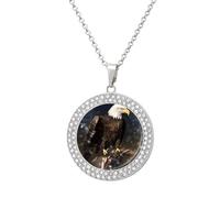 LLUTSNTH Circle Pendant Diamond Necklace for Women - North American Bald Eagle Round Alloy Choker Pendant Fashion Jewelry Gift for Mom, Wife (, 19.7 Inch), One Size, Zinc, Diamond