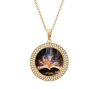 LLUTSNTH Circle Pendant Diamond Necklace for Women - Open Book And Light Round Alloy Choker Pendant Fashion Jewelry Gift for Mom, Wife (, 19.7 Inch), One Size, Zinc, Diamond