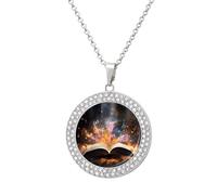 LLUTSNTH Circle Pendant Diamond Necklace for Women - Open Book And Light Round Alloy Choker Pendant Fashion Jewelry Gift for Mom, Wife (, 19.7 Inch), One Size, Zinc, Diamond