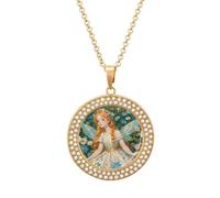 LLUTSNTH Circle Pendant Diamond Necklace for Women - Pfhorn Flower Fairy Round Alloy Choker Pendant Fashion Jewelry Gift for Mom, Wife (, 19.7 Inch), One Size, Zinc, Diamond