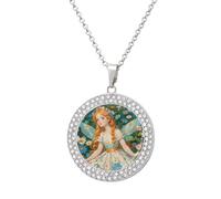 LLUTSNTH Circle Pendant Diamond Necklace for Women - Pfhorn Flower Fairy Round Alloy Choker Pendant Fashion Jewelry Gift for Mom, Wife (, 19.7 Inch), One Size, Zinc, Diamond