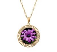 LLUTSNTH Circle Pendant Diamond Necklace for Women - Purple Daisy Round Alloy Choker Pendant Fashion Jewelry Gift for Mom, Wife (, 19.7 Inch), One Size, Zinc, Diamond