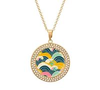 LLUTSNTH Circle Pendant Diamond Necklace for Women - Retro Japanese Pattern Round Alloy Choker Pendant Fashion Jewelry Gift for Mom, Wife (, 19.7 Inch), One Size, Zinc, Diamond
