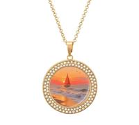 LLUTSNTH Circle Pendant Diamond Necklace for Women - Sailing at The Seaside Round Alloy Choker Pendant Fashion Jewelry Gift for Mom, Wife (, 19.7 Inch), One Size, Zinc, Diamond