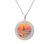 LLUTSNTH Circle Pendant Diamond Necklace for Women - Sailing at The Seaside Round Alloy Choker Pendant Fashion Jewelry Gift for Mom, Wife (, 19.7 Inch), One Size, Zinc, Diamond