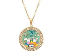 LLUTSNTH Circle Pendant Diamond Necklace for Women - Spring Happy Easter Holiday Round Alloy Choker Pendant Fashion Jewelry Gift for Mom, Wife (, 19.7 Inch), One Size, Zinc, Diamond