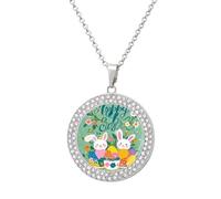 LLUTSNTH Circle Pendant Diamond Necklace for Women - Spring Happy Easter Holiday Round Alloy Choker Pendant Fashion Jewelry Gift for Mom, Wife (, 19.7 Inch), One Size, Zinc, Diamond