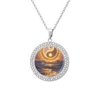 LLUTSNTH Circle Pendant Diamond Necklace for Women - Taiji Ocean Round Alloy Choker Pendant Fashion Jewelry Gift for Mom, Wife (, 19.7 Inch), One Size, Zinc, Diamond