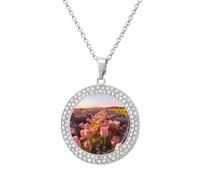 LLUTSNTH Circle Pendant Diamond Necklace for Women - The Ginger Lily Beneath The Windmill Round Alloy Choker Pendant Fashion Jewelry Gift for Mom, Wife (, 19.7 Inch), One Size, Zinc, Diamond
