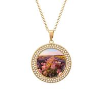 LLUTSNTH Circle Pendant Diamond Necklace for Women - The Ginger Lily Beneath The Windmill Round Alloy Choker Pendant Fashion Jewelry Gift for Mom, Wife (, 19.7 Inch), One size, Zinc, Diamond