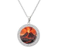 LLUTSNTH Circle Pendant Diamond Necklace for Women - Volcano Wonder Round Alloy Choker Pendant Fashion Jewelry Gift for Mom, Wife (, 19.7 Inch), One Size, Zinc, Diamond