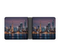 LLUTSNTH City Picture Night Slim Leather Wallet for Men Bifold Card Holder for Daily Travel Mens Money Clip