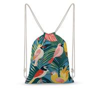 LLUTSNTH Cobra Snake Drawstring Backpack for Women - Large Canvas Sackpack, Gym Sport Travel Bag, Drawstring Bags, Tropical Birds and Plant Leaf, 35x50cm, Travel Backpacks